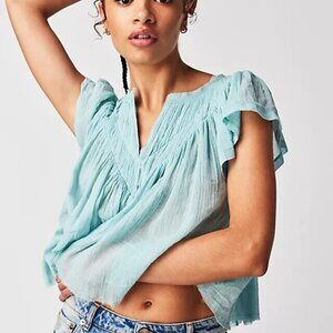 Free People FP One Padma Top Sweetwater Flutter Sleeve Blouse S